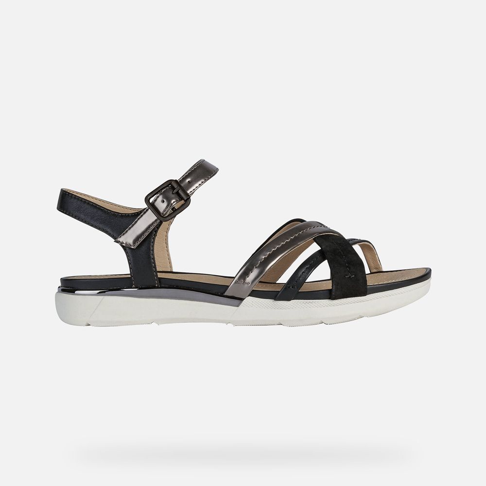 Geox Bayan Sandalet Beyaz/Siyah - Hiver - LUX-065184